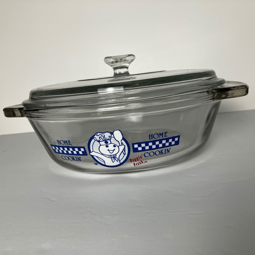 Anchor Hocking Pillsbury Doughboy Casserole Dish Lid 1.5 Qt Glass Home Cookin